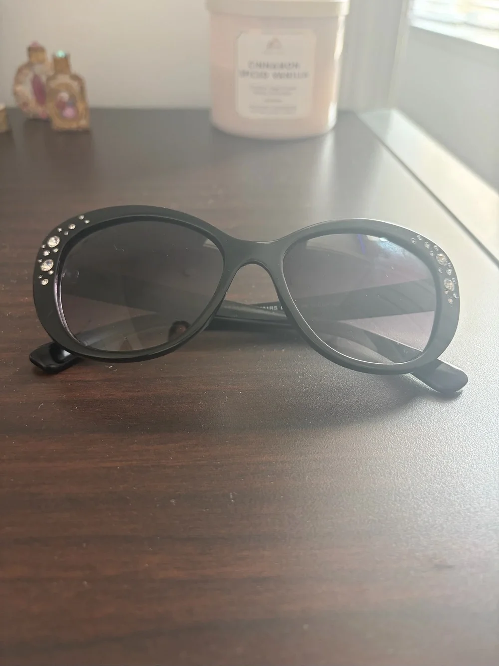 Amazon Black Women's Sunglasses with Rhinestone Temple Detail